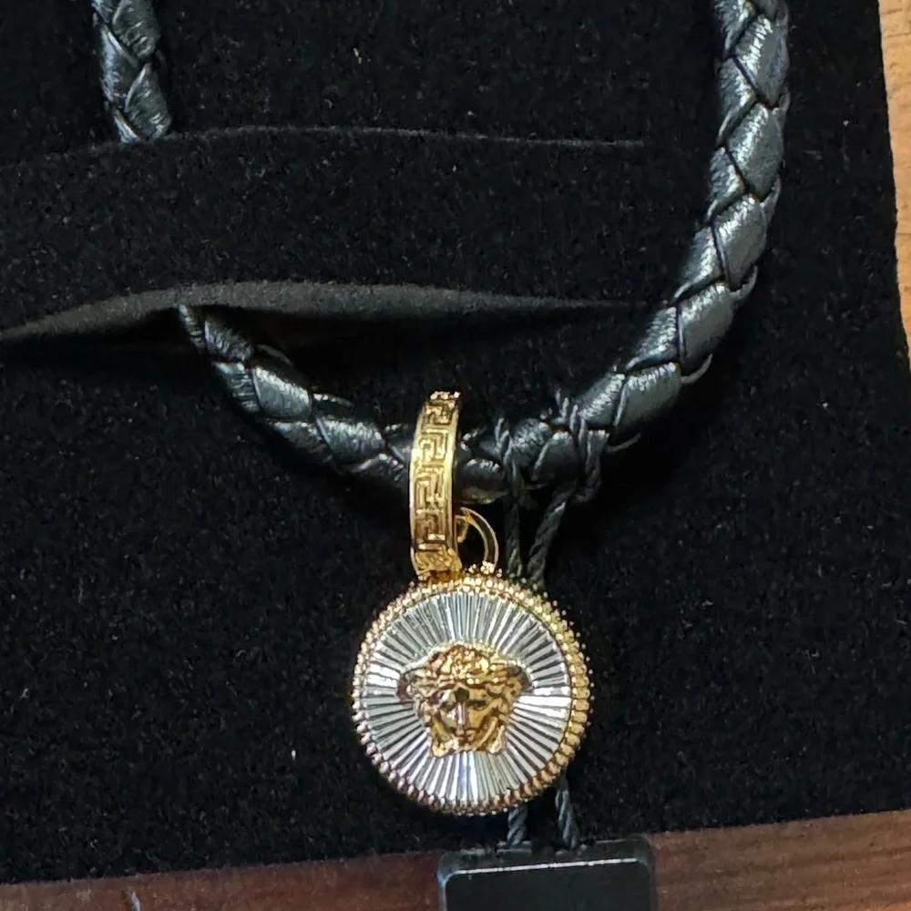 Versace Bracelet w/Medusa on Leather Braided Cord NWT